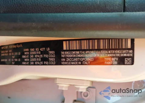 2016 Jeep Renegade 75Th Anniversary from USA, damaged, VIN ZACCJABT1GPC68423